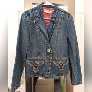 Z Cavaricci 90's Vintage Denim Blazer with Embroidered Detail Size XS